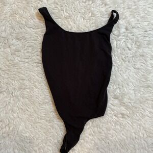 Skims Women Black Cotton Jersey Scoop Neck Low Back Thong Bodysuit Small